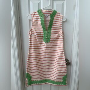 Crown & Ivy Coral Striped Dress with Green Lace
